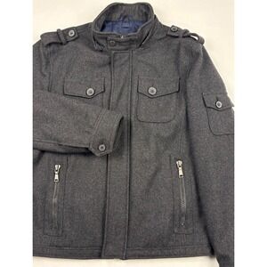 INC International Concepts Flannel Wool Blend Aviator Jacket Large Flap Pockets